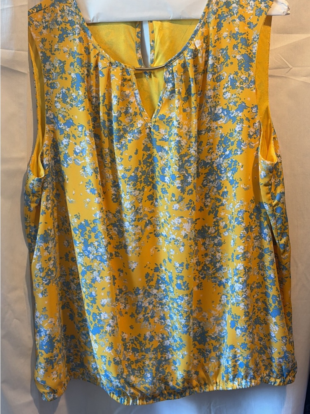 Sleeveless Yellow Floral Satin Shell Top